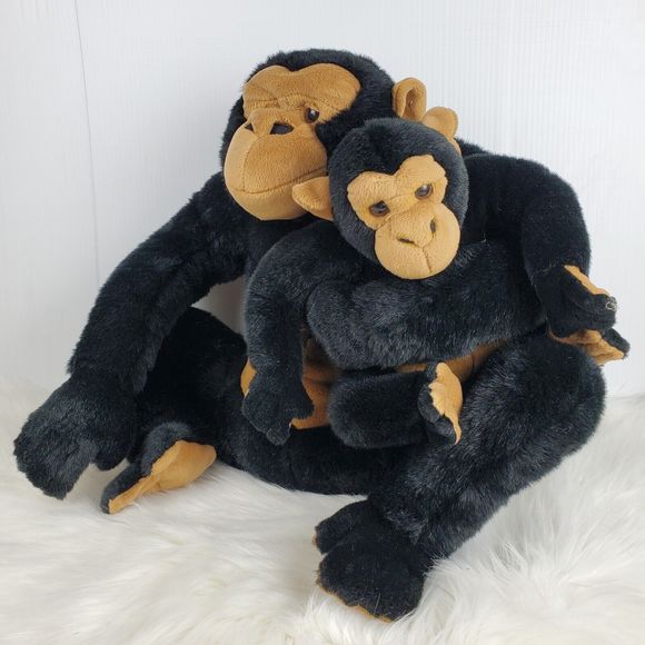 E&J Prima Black Brown Monkey Chimpanzee Ape Mom Mother Baby Plush 19" - Picture 3 of 10